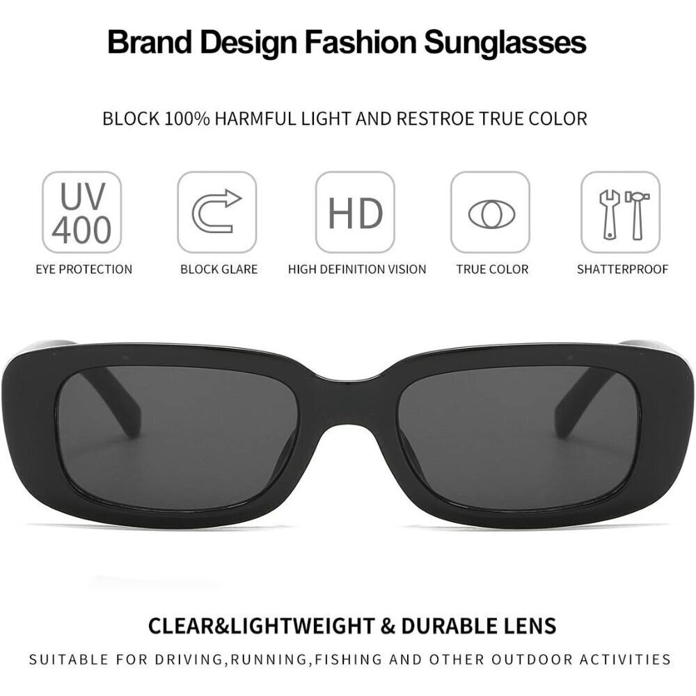 Trendy Rectangle 2 Black Sunglasses Women Men Retro Square Fashion Shades - Picture 5 of 5